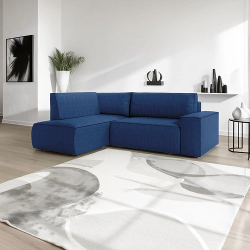 Narożnik z funkcją spania Molde L lewy sztruksowy granatowy z pojemnikiem do salonu