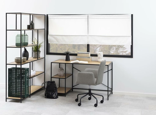 Regał na książki Seaford XIV industrialny metalowy z półkami dąb i czarny do salonu 135 cm