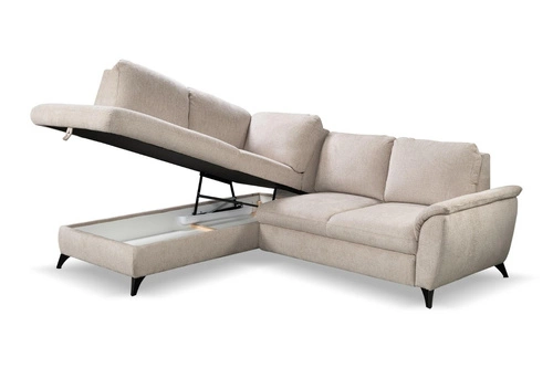 Narożnik z funkcją spania lewy Nevada beżowy nowoczesny do salonu z pojemnikiem