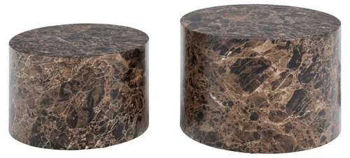 Zestaw 2 okrągłych stolików kawowych Dice marmurowy brązowy nowoczesny do salonu 2w1