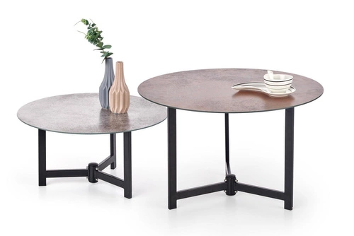 Zestaw 2 okrągłych stolików kawowych Qued szklanych industrialnych do salonu Intesi