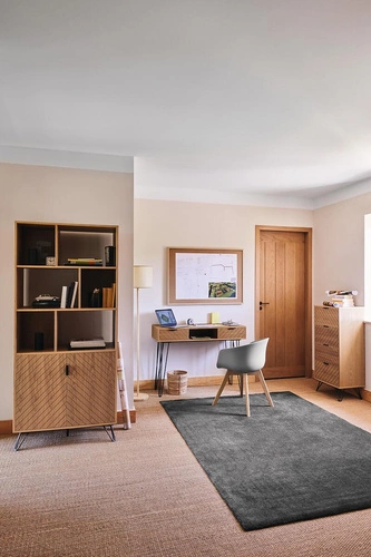 Konsola Naomi industrialna z szufladami i półką do przedpokoju lub sypialni, front jodełka