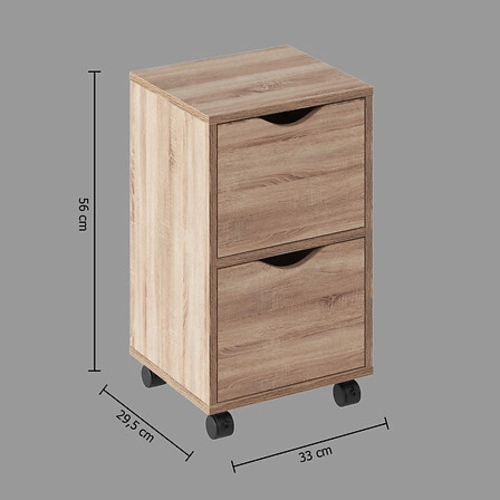 Szafka nocna 33 cm z 2 szufladami na kółkach, nowoczesna, naturalna - 5five simply smart