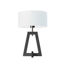 Lampka nocna Clio glamour z białym abażurem i drewnianą popielatą podstawą do sypialni