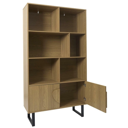 Regał na książki Calypso naturalny loftowy z szafką i półkami do salonu Intesi 180x100 cm