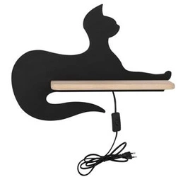 Kinkiet ścienny LED Cat czarny drewniany do pokoju dziecięcego klasyczny dekoracyjny 26 cm