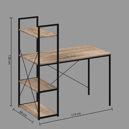 Biurko loftowe Aliaj z półkami naturalny dąb i czarne metalowe do pracy lub pokoju młodzieżowego