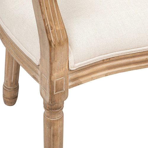 Krzesło tapicerowane Cleon Arm Atmosphera beżowe do jadalni boho z podłokietnikami drewniane