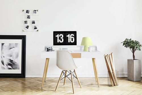 Biurko białe z szufladą i nadstawką Skans Intesi nowoczesne skandynawskie do pracy 120 cm