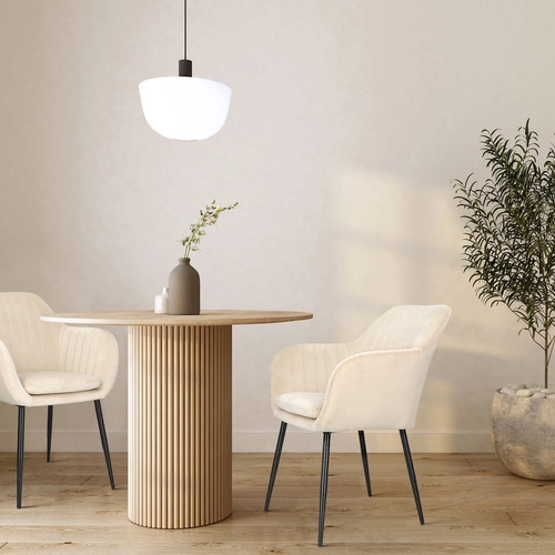 Krzesło tapicerowane welur Emilia Actona beżowe z podłokietnikami do jadalni nowoczesne