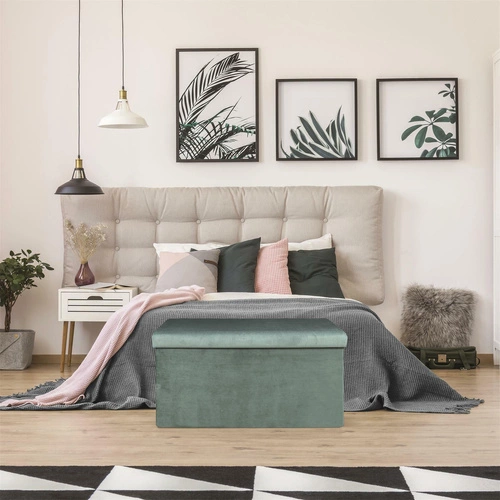 Pufa Intesi Velse morska sztruks prostokątna składana ze schowkiem do salonu 76x38 cm