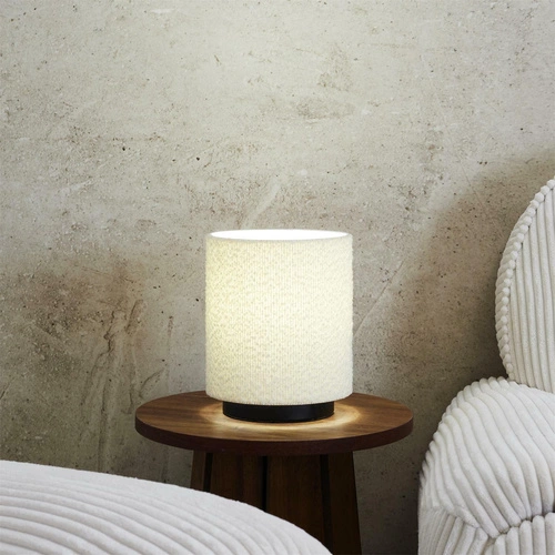 Lampka nocna do sypialni Intesi nowoczesna biała boucle z kloszem w stylu skandynawskim