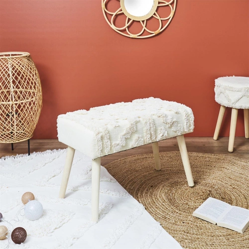 Ławka tapicerowana boho Bali Intesi kremowa drewniana do przedpokoju i sypialni 60 cm