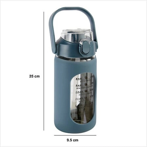 Butelka ze słomką 1 l z silikonową obudową szklana granatowa