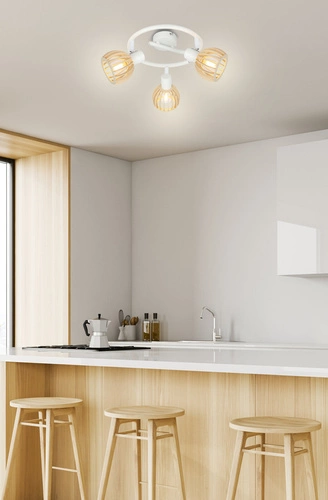 Lampa sufitowa Atarri spirala 3x25W E14 biały+drewno