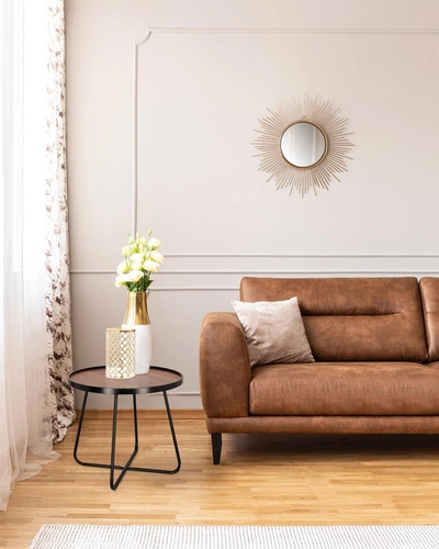 Okrągły stolik kawowy Tamsai 60 cm orzech czarny loftowy do salonu pomocniczy Intesi