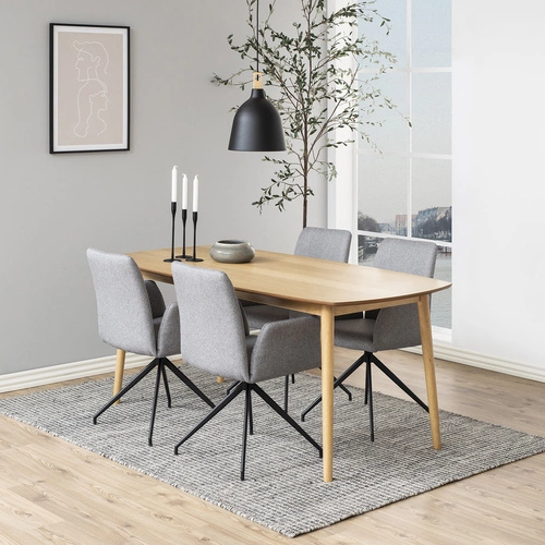 Krzesło tapicerowane Naya Actona do jadalni nowoczesne szare z podłokietnikami na czarnych nogach