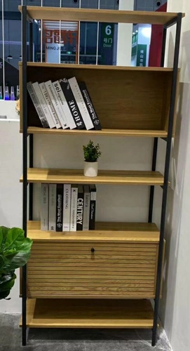 Regał na książki Lattes dąb 175 cm metalowy z szafką do salonu loftowy Intesi