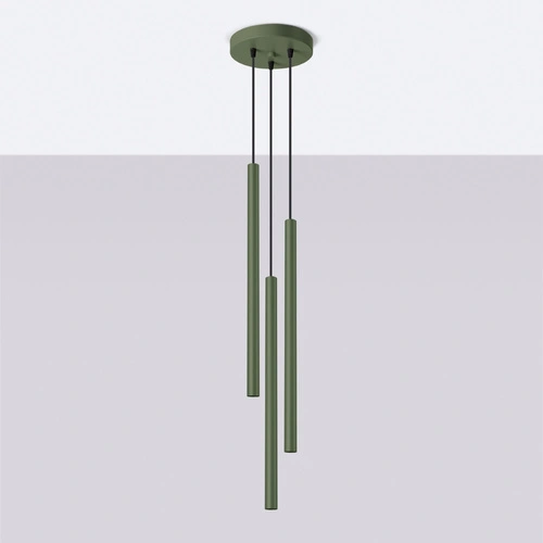 Nowoczesna lampa wisząca Pastelo 3p zielona oliwka do salonu regulowana SOLLUX