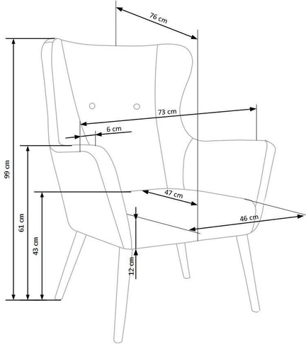 Fotel uszak Damar żółty skandynawski tapicerowany do salonu Intesi wypoczynkowy