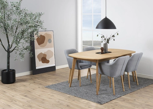 Krzesło tapicerowane Emilia szare z podłokietnikami do jadalni i salonu skandynawskie Actona