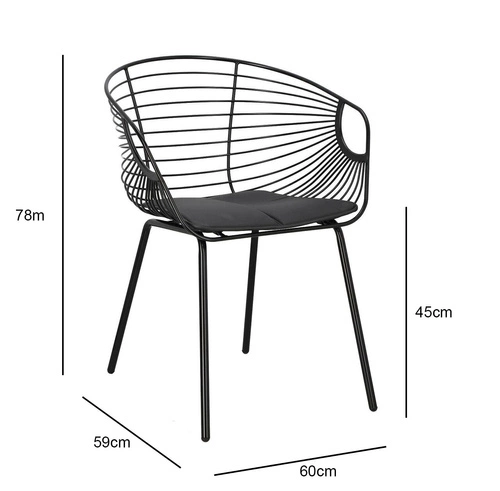 Krzesło do jadalni Sligo Intesi czarne metalowe z podłokietnikami ażurowe industrialne