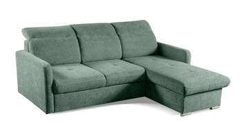 Nowoczesny narożnik Limi lewy z funkcją spania i pojemnikiem zielony do salonu