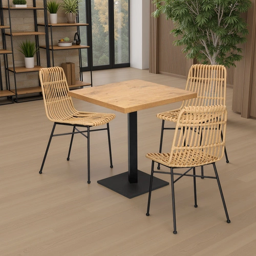 Krzesło Surabaya boho technorattan do ogrodu i na taras, naturalne z czarnymi nogami Intesi