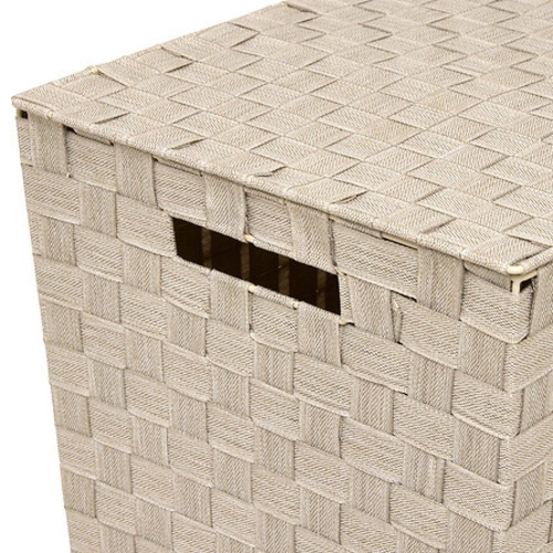 Kosz na pranie do łazienki Lise beżowy nowoczesny z pokrywą i uchwytami 5five simply smart