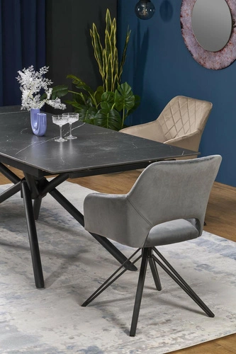 Krzesło obrotowe Cretas Velvet Intesi szare tapicerowane do jadalni i salonu z podłokietnikami