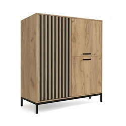 Komoda Markle wysoka ryflowana dąb craft/czarny na nóżkach nowoczesna do salonu Intesi