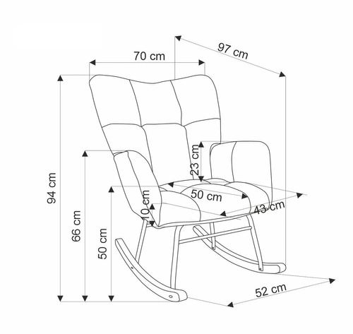 Fotel bujany Caipola beżowy skandynawski do salonu tapicerowany z podłokietnikami