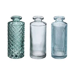 Zestaw trzech szklanych wazoników Atmosphera niebieski nowoczesny dekoracyjny na kwiaty