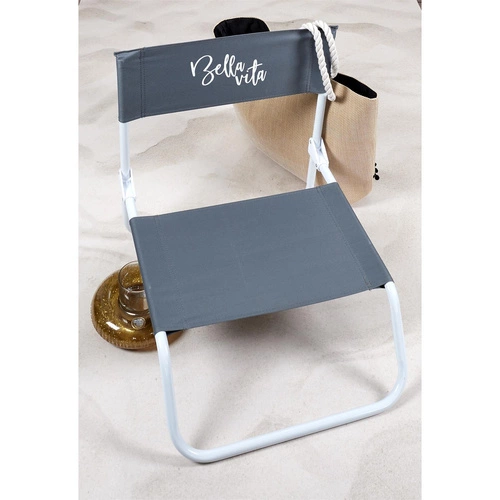 Krzesło plażowe składane Bella Vita Ventos czarne nowoczesne leżak ogrodowy metalowo-tkaninowy