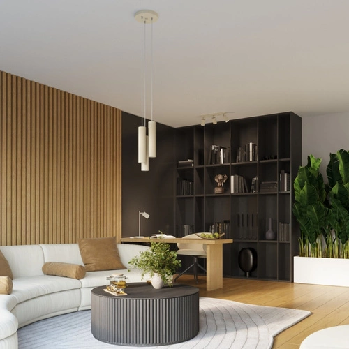 Lampa wisząca KARBON 3-punktowa beżowa regulowana do salonu i nad wyspę nowoczesna