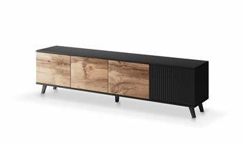 Szafka RTV 200 cm Adre dąb wotan czarna nowoczesna stojąca do salonu Intesi