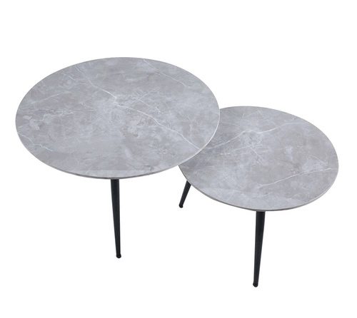 Zestaw 2 okrągłych stolików kawowych Tifa szary marmur nowoczesny loft do salonu 80/60 cm