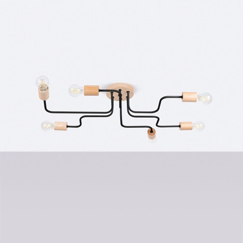 Żyrandol loftowy TIMBO 6 czarny drewniany do salonu i jadalni od SOLLUX LIGHTING