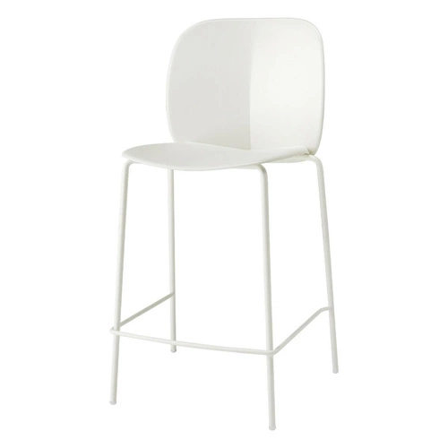 Hoker biały Mentha 75 cm nowoczesny z oparciem do kuchni i wyspy, metalowy, sztaplowany