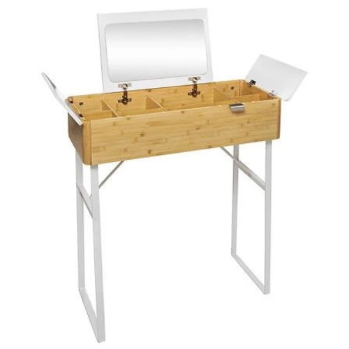 Toaletka z lustrem Levia bambusowa skandynawska do sypialni z przegródkami 72 cm