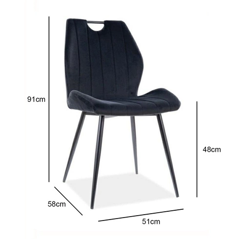 Krzesło do jadalni Acron Velvet Intesi czarne welurowe nowoczesne z metalowymi nogami