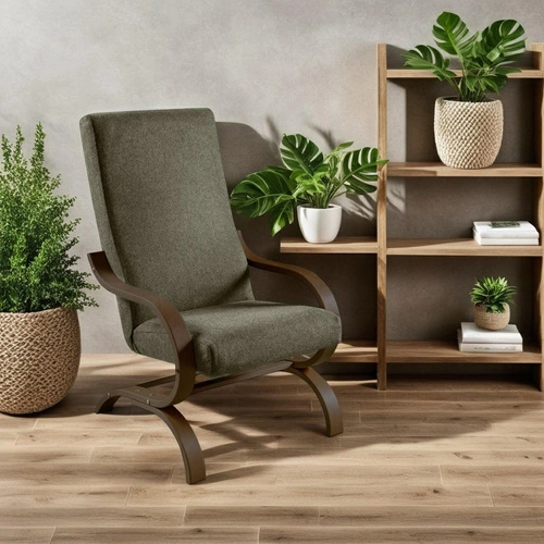 Fotel wypoczynkowy na płozach Corsica zielony welur do salonu skandynawski z podłokietnikami Intesi