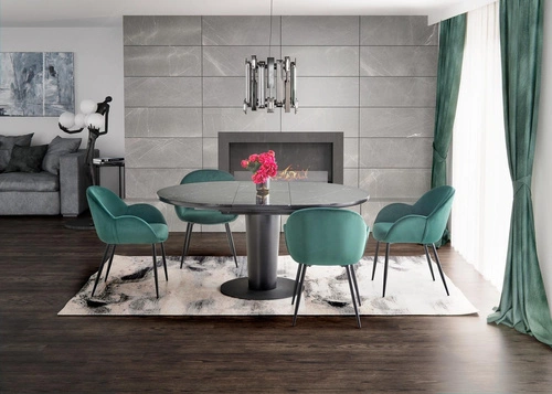 Stół Tiano okrągły rozkładany czarny marmur nowoczesny do jadalni i salonu 120-160 cm