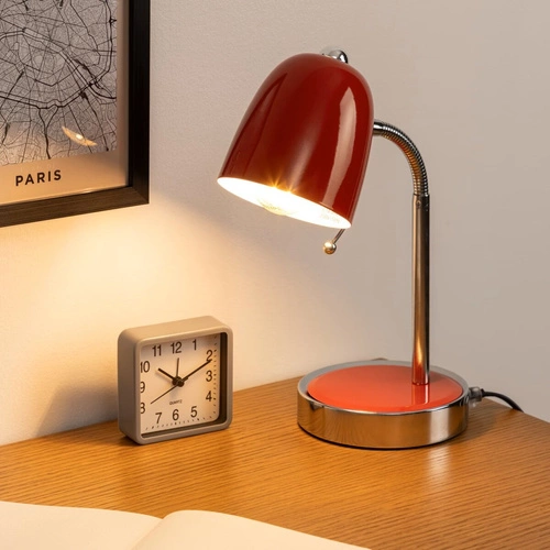 Lampka nocna do sypialni i na biurko Izan Atmosphera czerwona nowoczesna metalowa 35,5 cm