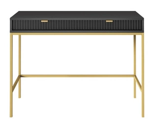 Nowoczesna toaletka Delicious czarna z ryflowanymi szufladami i złotymi nogami do sypialni