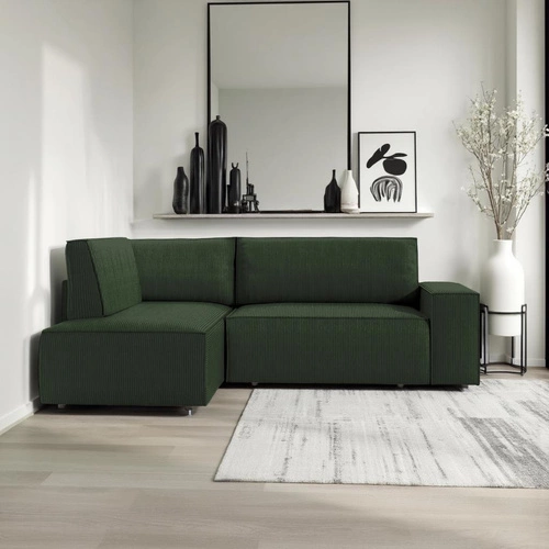 Narożnik z funkcją spania Molde L lewy sztruksowy granatowy z pojemnikiem do salonu Intesi