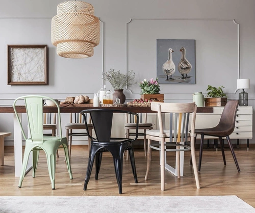 Krzesło metalowe Paris Arms niebieskie do jadalni i kuchni inspirowane Tolix industrialne