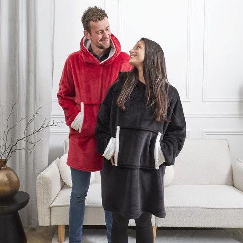 Bluza ocieplana z kieszenią/snuddie bordowa