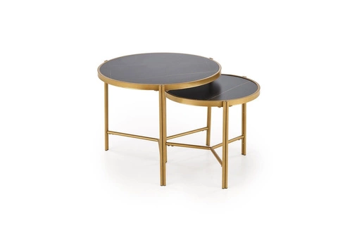 Zestaw 2 okrągłych stolików kawowych Kalund czarny marmur złoty glamour do salonu Intesi