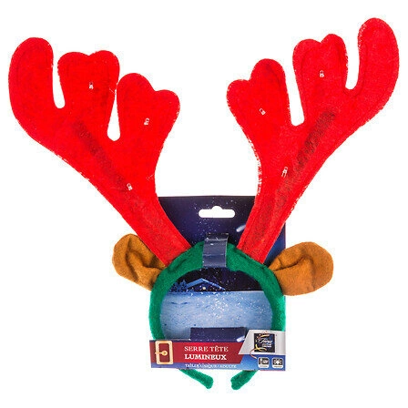 Opaska na głowę Renifer LED               czerwony/zielony